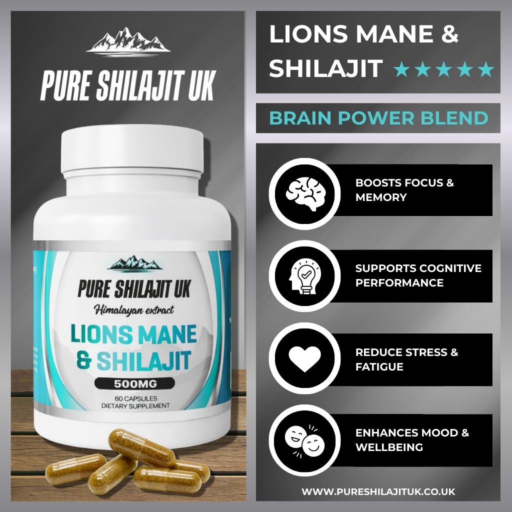 Shilajit Resin 60g + Lion's Mane & Shilajit Capsules 120 | Brain & Focus Bundle