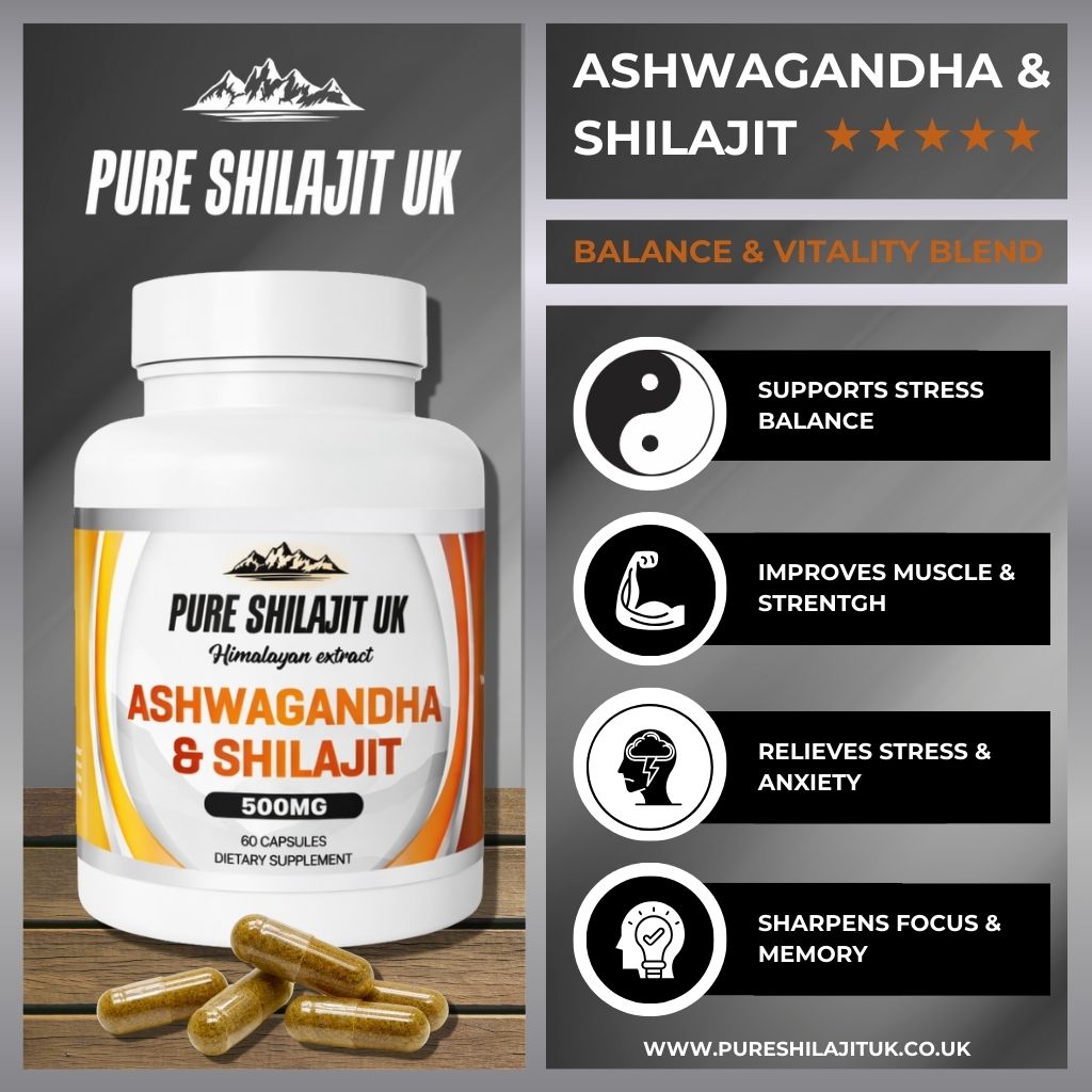 Ashwagandha & Shilajit Capsules | Stress Relief, Energy & Testosterone | 60-720 Caps