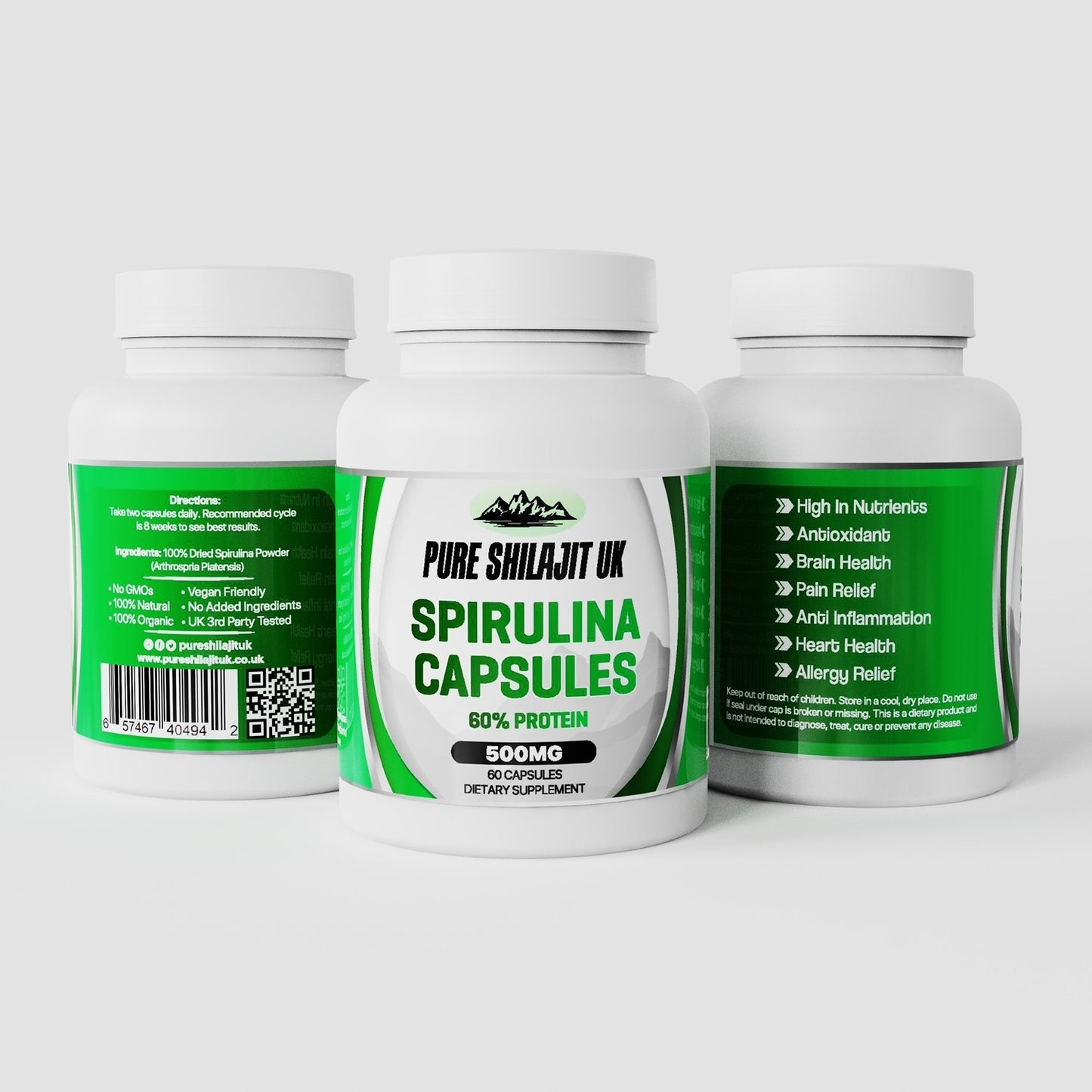 Pure Shilajit UK Spirulina Extract Capsules - Premium Ayurvedic Supplement for Stress Relief, Energy Boost, and Wellness Support - Organic and Vegan Capsules