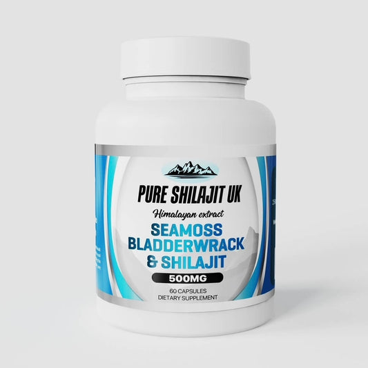 Pure Shilajit UK Seamoss Bladderwrack & Shilajit Extract Capsules - Premium Ayurvedic Supplement for Stress Relief, Energy Boost, and Wellness Support - Organic and Vegan Capsules